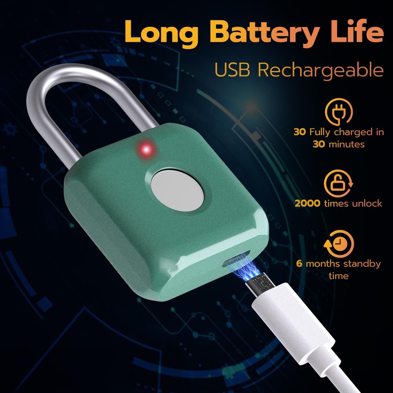Pothunder Fingerprint Padlock, Smart Metal Keyless Fingerprint Lock, Waterproof, USB
