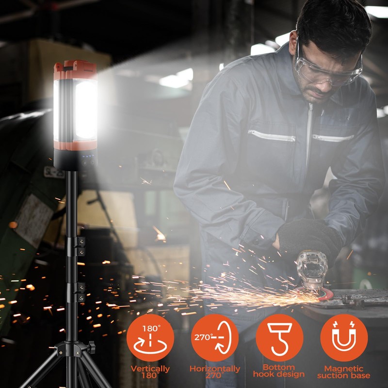 Rechargeable 12000mAh Camping Light with Adjustable Stand, Cordless Work Light