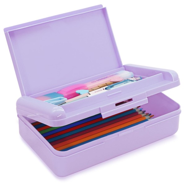 Nuozme Double Layer Pencil Box, Hard Pencil case 2 Compartments,