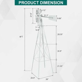 unbranded 8FT Ornamental Windmill, Heavy Duty Durable Metal Weather Vane Weather Resistant