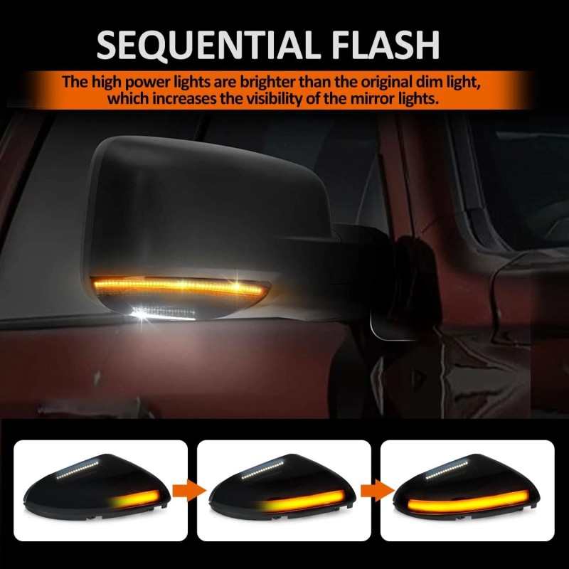 D-Lumina Smoked LED Side Mirror Turn Signal Light For Dodge