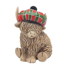 Widdle Gifts Reflections 6587 12 cm Highland Cow with Tartan Hat Bronze Resin Ornament
