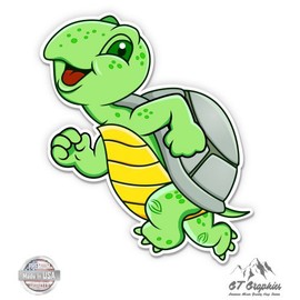 GT Graphics Turtle Running Cute - 5" Vinyl Sticker - for Car Laptop I-Pad - Waterproof Decal