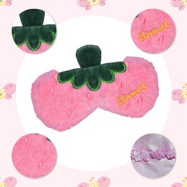 Ulife Mall Cute 3D Strawberry Children's Sleeping Mask, Funny Soft Fluffy Cartoon Eye Mask, Plush Strawberry Silk Blindfold for Girls, Boys, Women, Men, Party and Travel (Red, Strawberry)