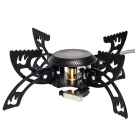 Foldable Camping Stove, Portable Windproof Gas Stove with 3 Gas Canister Converters - Compact Outdoor Cooker for Hiking Backpacking, Includes EVA Carrying Case, Wind Shield & Pot Support (Black)