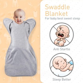 Knirose Swaddle Blanket Sleep Sack with Arms Up Design Help Baby Self-Soothing 2 Packs, 3-Way Transitions to Arms-Free Wearable Sleeping Bag for Newborn Baby Snug Fit Calms Startle Reflex Better Sleep
