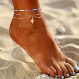Zoestar Boho Anklet Gold Sequins Beach Beads Anklet Foot Chain for Women