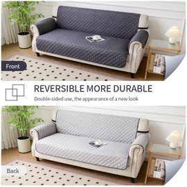 Fandyacke Reversible Couch Cover for 3 Cushion Couch Sofa Cover Washable Furniture Protector Cover with Elastic Straps Water Resistant for Dogs Pet Friendly (68''Sofa,Dark Grey/Light Grey)