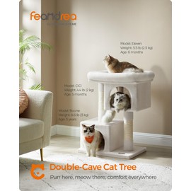 Feandrea Cat Tree, 33.1-Inch Cat Tower, L, Cat Condo for Large Cats up to 16 lb, Large Cat Perch, 2 Cat Caves, Scratching Post, Cream White UPCT061T01