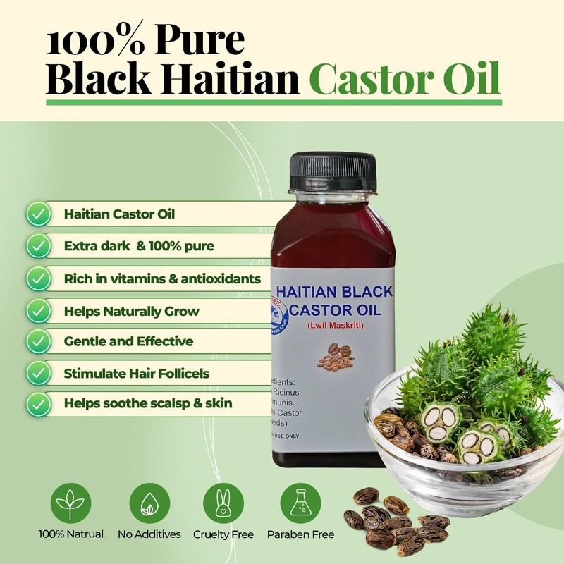 100% Pure HAITIAN Black CASTOR OIL for Thicker, Longer Hair.