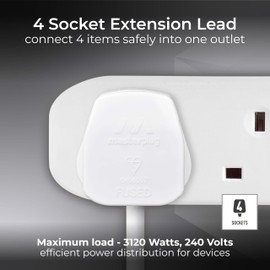 Masterplug Masterplug BFG110N-MP Four Socket Long Extension Lead, 1 Metre, White