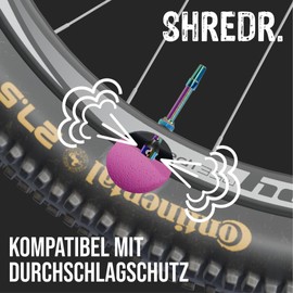Shredr. Tubeless Valve Set | Presta Valves for Tubeless Tyres | Super Light Aluminium Colourful Anodised French Valve | Includes Valve Adapter, Replacement Valve and Tool (Rainbow, 44 mm)