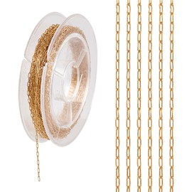 Pandahall 16.4 Feet Stainless Steel Golden Paperclip Chain Small Oval Link Chains 1.3x1x0.2mm Soldered Thin Jewelry Chains for Necklace Bracelet Jewelry Making