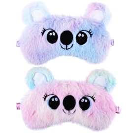 2 Pcs Plush Eye Mask Soft Sleeping Blindfold Eye Cover Comfortable Cute Animal Sleeping Mask Satin Nap Night Eyeshade Cover for Women Men Gift (Colorful, Koala Style)