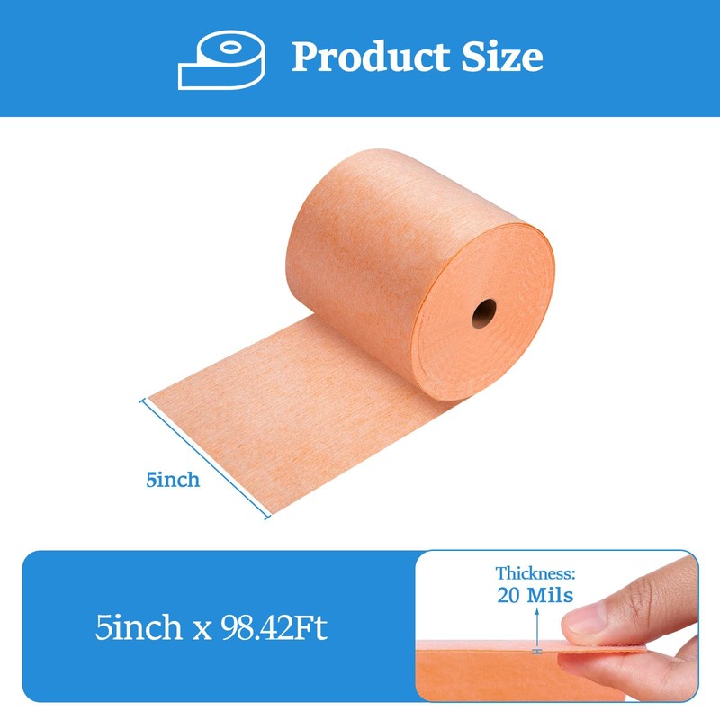 Boshen Waterproof Membrane 5inch x 98.42Ft Underlayment Shower Membrane 20mils