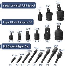 Bates- Impact Socket Adapter and Reducer Set, 17 pcs, 1/4" 3/8" 1/2" Drive, Impact Universal Joint Socket Set, Impact Sockets Adapter Set, Socket Adapter Set, Impact Adapter Set