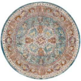 Safavieh Aria Collection ARA120B Boho Chic Medallion Distressed Area Rug, 6'5" x 6'5" Round, Blue / Orange