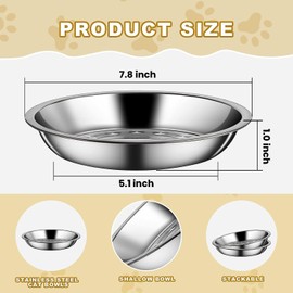 6 Pack Stainless Steel Cat Bowls, 7 inch Wide Metal Cat Bowl for Food and Water, Whisker Fatigue Friendly Shallow Cats Dishes for Indoor Kitten Puppy Dog
