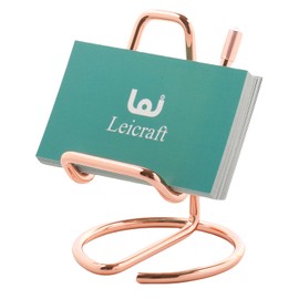Leicraft Business Card Holder for Desk, Cute Metal Card Organizers and Office Desk Accessories for Men and Women (Vertical Rose gold)