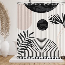 GiuMsi 72"X72" Boho Mid Century Black and White Shower Curtain Sets with Tassel Pendants Arch Sun Modern Minimalistic Leaves Bathroom Curtains Waterproof Durable Ployester 12 Hooks Home Decorations