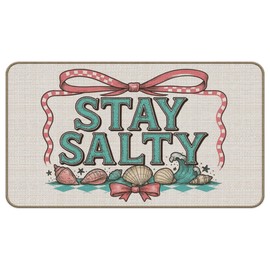 M-Qizi Coastal Beach Door Mat, Retro Preppy Coquette Bow Stay Salty Beach Welcome Doormat for Indoor Outdoor Front Door Entrance Porch Outside, Coastal Beachy Bath Mat, 17x30 Inch