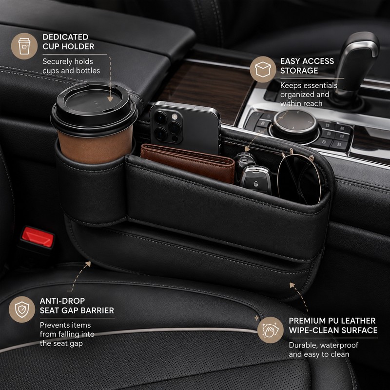Car Seat Gap Organizer with Cup Holder – PU Leather