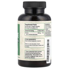 Nested Naturals Choline, 500 mg , 90 Vegan Capsules (250 mg per Capsule)