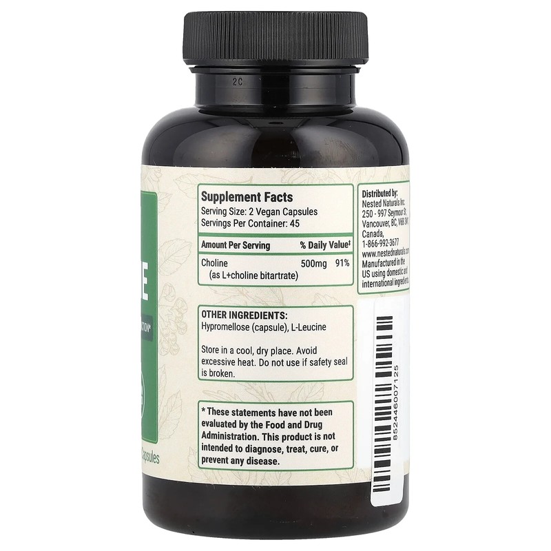 Nested Naturals Choline, 500 mg , 90 Vegan Capsules (250