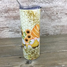 Unbranded Sunflowers and Honeycomb Gnome 20 oz Skinny Tumbler with Lid and Straw