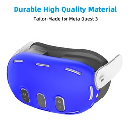 Relohas Deluxe VR Accessories for Meta Quest 3, Safe 2 in 1 Silicone Case Set for Oculus Quest 3, Include Upgraded Lens Protector, VR Shell No Signal Disturbance Cover (Blue)