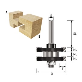 ENT Tongue & Groove TC Shank (C) 12 mm, Diameter (A) 41 mm, B 6,35 mm, E 9,5°, D 40 mm, with Ball Bearing