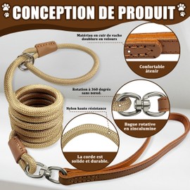 Qianruida Dog Training Lead Durable Adjustable Rope Ideal for Dressage Walking Safety Lightweight Outdoor Accessory Khaki 150cm