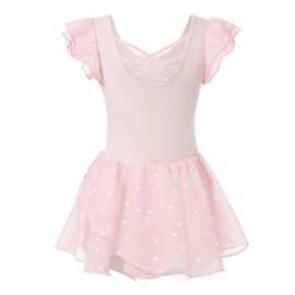 Maillot de ballet sin mangas para niñas con falda, estampado de corona de unicornio con estrella brillante, Unicorn rosa, 6-8 Años