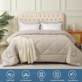 JOLLYVOGUE Queen Comforter Set with 2 Pillows, 5 Pieces Ultra-Soft Bedding Comforter Sets for All Season, Luxury Bed in a Bag Queen with Comforter, Pillow Shams and 2 Queen Pillows, Beige, Queen