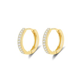Silver Hoop Earrings for Women, 12mm Gold Plated Small Hoop Earrings with AAA Cubic Zirconia, Hypoallergenic Sleeper Huggie Hinged Hoops Cartilage Earrings
