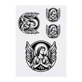 Azeeda 4 x 'Engel im Kreisrahmen' Temporäre Tattoos - Wasserfest, Hautfreundlich & Ungiftig · Transfers in Verschiedenen Größen (TO00073384)