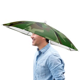 TIXIPEM 20.5" Headband Umbrella Hat [1 Pcs] - Hands Free Foldable Umbrella Cap Sun Hat Use for Fishing & Gardening & Golf & Camping & Hiking - [Camo] Silver Coating Top Outdoor