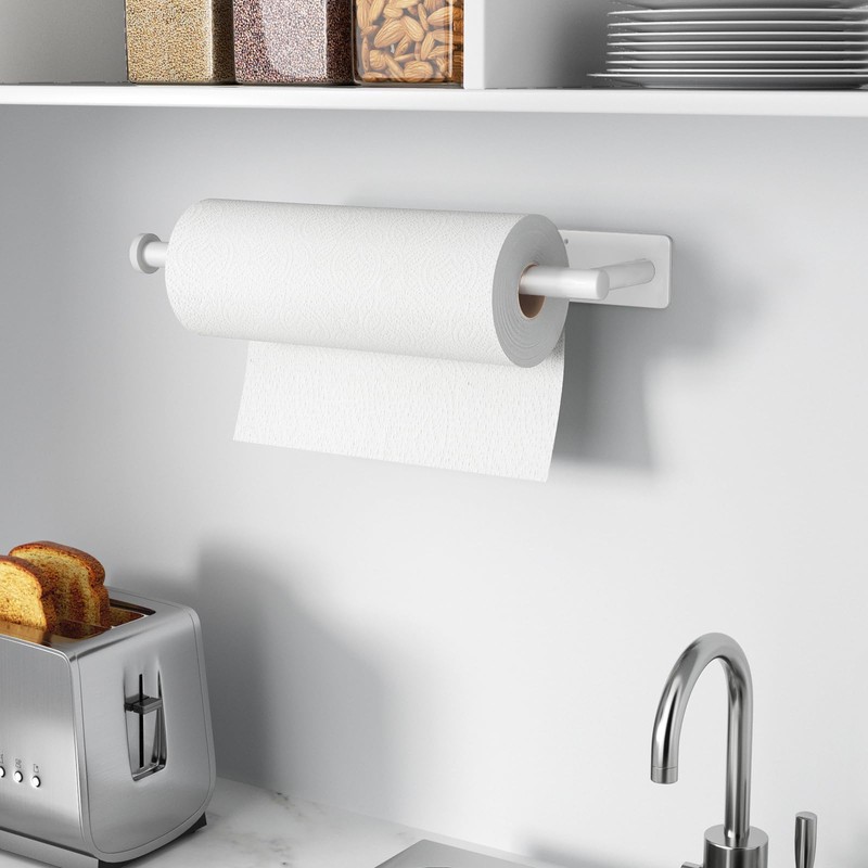 Paper Towel Holder - Self-Adhesive or Drilling, White Wall Mounted