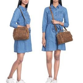 STILORD 'Vera' Vintage Leather Shoulder Bag Women's Handbag Small Genuine Leather Bag Retro Women's Handbags Antique Shoulder Bag Genuine Leather, Sepia - Brown