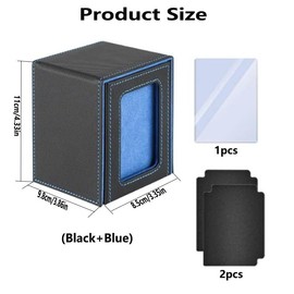 MTG Deck Box for Commander Display,Leather Deck Game Card Box Magnetic Card Game Box Case,Card Deck Box Fits 100 Double Sleeved Cards with 2 Dividers,1 Toploader (Black+Blue)