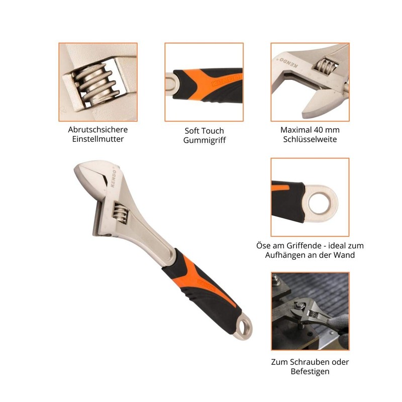Kendo Adjustable Wrench - 300 mm - Max. 40 mm