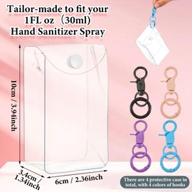 Honeydak 4 Pack Clear Case 1 Fl oz Compatible with Touchland Hand Sanitizer Spray Accessory PVC Protective Case Holder with Colorful Keychain Snap Hook (Pink, Purple, Blue, Black)