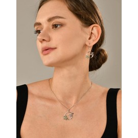 YL Hummingbird Necklace Sterling Silver Flowers Pendant Created Peridot Jewelry for Women