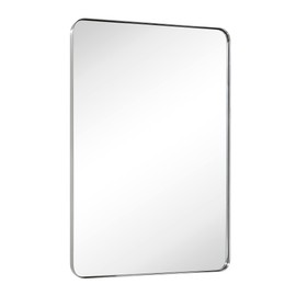 TEHOME 30x40'' Brushed Nickel Rounded Rectangle Bathroom Mirror Brushd Silver 40 x 30 inch Metal Framed Rectangular Vanity Mirror