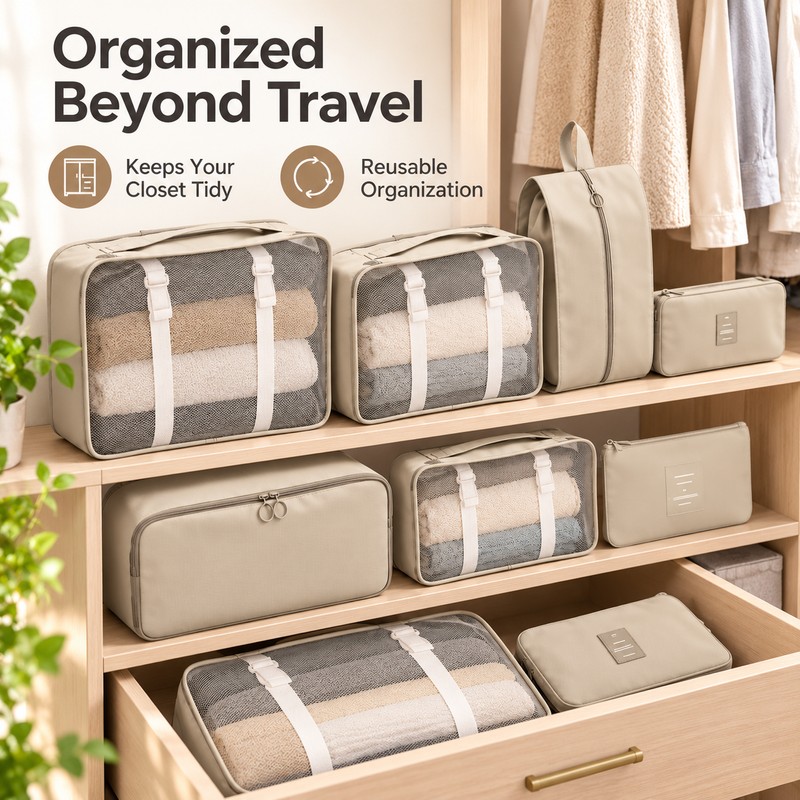 7-Piece Travel Packing Cubes Set – Foldable Luggage Organizer Bags