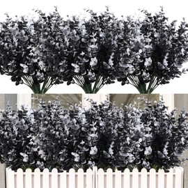 RECUTMS Artificial Outdoor Mums Artificial Eucalyptus Stems Faux Outdoor Boxwoods Faux Flowers for Outside Planters Outdoor Fake Potted Plants Faux Ferns for Outdoor Planter Large(Gold Eucalyptus)