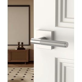 Asidrama 4 Pack Passage Brushed Satin Nickel Door Handles, Door Lever with Door Knobs Indoor for Bedroom or Bathroom, Brushed Satin Nickel Door Handles Interior with Locks for Left Right Sided Doors