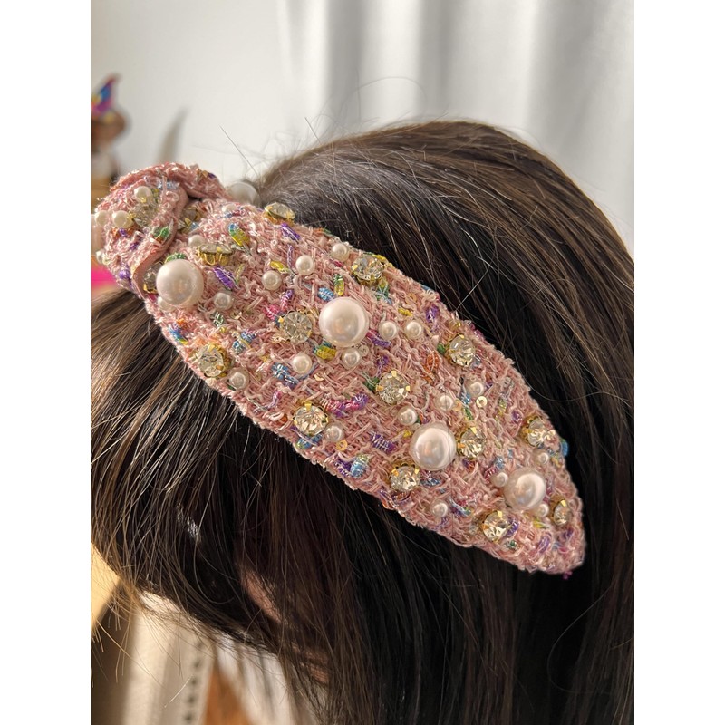 Pearl and Rhinestone Headband (Pink)