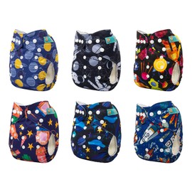 ALVABABY Baby Cloth Diaper 6 Pack with 12 Inserts One Size Cloth Diaper Covers Adjustable Washable Reusable for Baby Girls and Boys