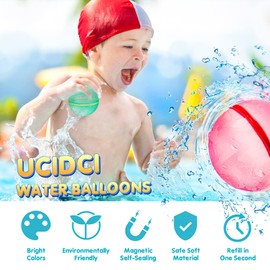 UCIDCI 15 Pcs Water Balloons Reusable Quick Fill - Self Sealing Silicone Water Ball for Kids with Mesh Bag, Summer Fun Water Toys for Outdoor Activities, Summer Party, Water Park, Family Game